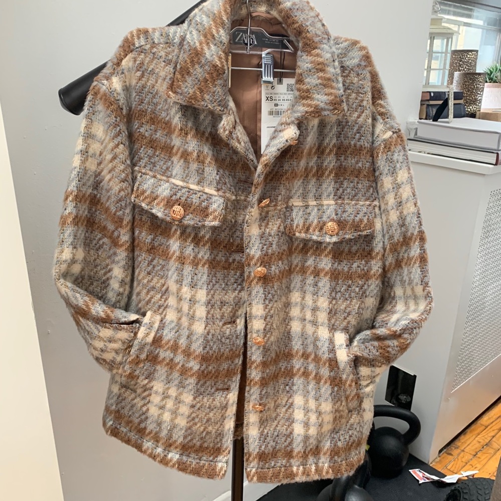 NWT ZARA CHECK OVERSHIRT PLAID JACKET SHACKET XS